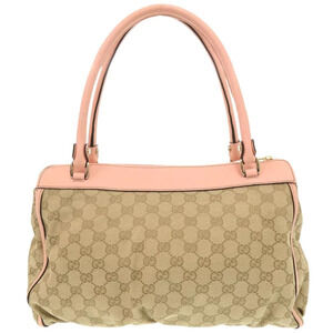 Gucci Abbey handbag pink GG leather tote canvas bag beige